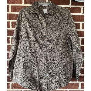 Chico’s No Iron Coolmax All Season Leopard Print Button Down Shirt Size 1(M/8)